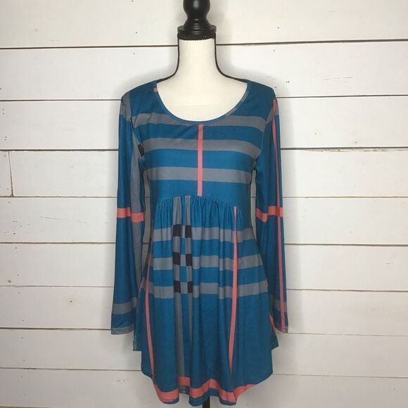 Furnex Long Sleeve Tunic, Loose Top Striped Shirt - Picture 1 of 7